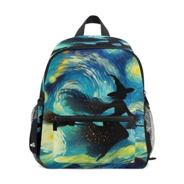 Imagem de GAIGEO Witch Starry Night Fantastic Kids Backpack, 10x4x12 In, School Backpack for Girls Includes Water Bottle Pockets, Whistle Clip for Safety