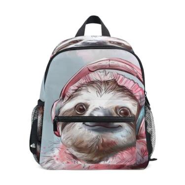 Imagem de GAIGEO Cute Sloth Watercolor Mini Kids Backpack 10x4x12 In, Kids School Backpack for Girls with Water Bottle Pockets, Whistle Buckle