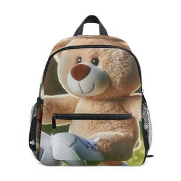 Imagem de GAIGEO Teddy Bear Soccer Ball Little Kids Backpack with Whistle, 2 Bottle Pockets, Lightweight, Pre School Backpack 10x4x12 In, for Ages 3-8
