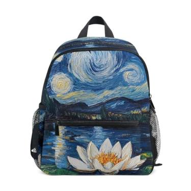 Imagem de GAIGEO Starry Night Water Lily Baby Backpack, 10x4x12 In, Boys Mini Backpack Includes Water Bottle Pockets, Whistle Clip for Safety