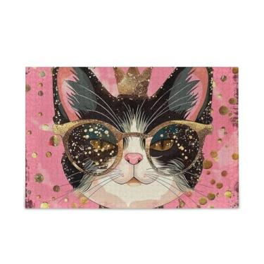 Imagem de Quebra-cabeça de gato usando óculos, madeira e papel, quebra-cabeça adulto 1000 peças