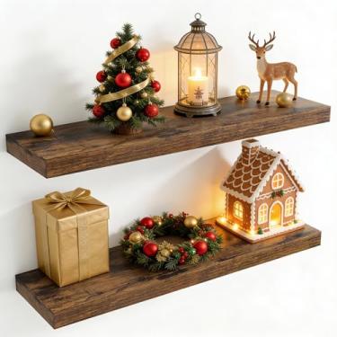 Imagem de Prateleiras flutuantes de 91 cm para parede, prateleira flutuante de 20 cm de profundidade para armazenamento e exibição, prateleira montada na parede com suportes invisíveis para sala de estar