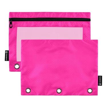 Imagem de GAIGEO Bolsa de lápis rosa profundo com 3 anéis, fichário com zíper, bolsas femininas, fichários transparentes, bolsos, caneta, 25 x 18 cm, 2 pacotes