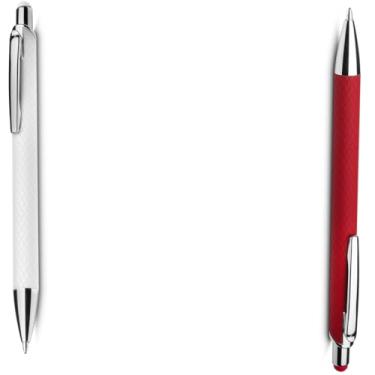 Imagem de Caneta Esferográfica Executiva em Alumínio Reciclável, Escrita Azul, Ponta Touch, Corpo Cilíndrico, Acabamento Fosco, Refil Parker, 14cm (Branco e Vermelho)