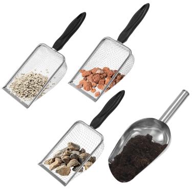 Imagem de 4 peças de peneira de solo para jardinagem com pá de jardim, peneira de solo e colher para triagem de rochas, sujeira, composto e cascalho, aço inoxidável resistente à ferrugem para animais de