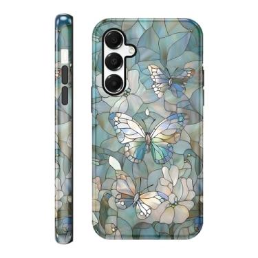 Imagem de RUMDEY Capa floral para Samsung Galaxy A14, capa de telefone elegante e brilhante com camada dupla + capa de telefone de silicone para mulheres e homens, capa protetora de telefone à prova de choque