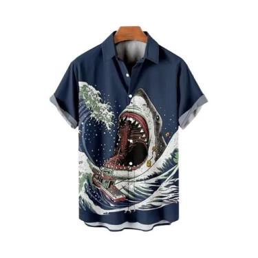 Imagem de Camisas Havaianas Masculinas Estampadas Em 3D Com Mangas Curtas Estilo