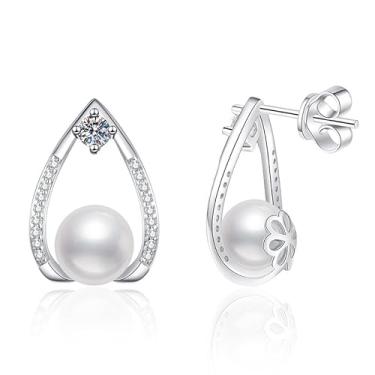 Imagem de Rostisla S925 prata pura pérola natural de água doce estilo francês design de alta qualidade 0,2 quilates D-color diamante moissani brincos de pérola