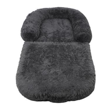 Imagem de Yinhing Cama para Cachorro Humano Cinza Escuro Dobrável Inverno Quente Pelúcia Lavável Cama Grande para Cães e Gatos Design Aconchegante e Confortável para Animais de Estimação e Proprietários Ideal