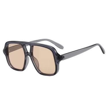 Imagem de Óculos de Sol Femininos com Estampa de Leopardo e Ponte Dupla, Armação Grande, Proteção UV400, Ideais para Esportes ao Ar Livre, Corrida e Ciclismo, Cor Cinza Chá