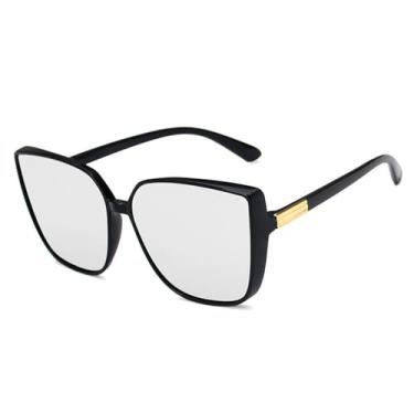 Imagem de Óculos de Sol Grandes Estilo Olho de Gato Femininos e Masculinos com Proteção UV400 para Esportes ao Ar Livre, Corrida e Ciclismo, Preto e Prata