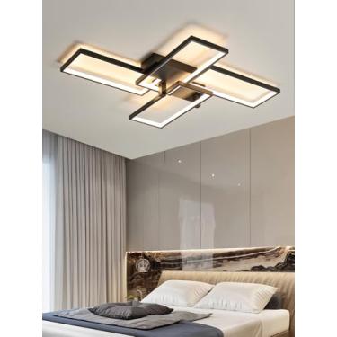 Imagem de Luminária de teto decorativa moderna em LED, estilo nórdico, com intensidade regulável, função de memória e controle remoto para sala de estar, quarto e sala de TV (preta, 90 cm).