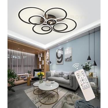 Imagem de Luminária de teto LED moderna, dimerizável (com controle remoto), lustre embutido, luminária de teto redonda preta de 116 W, iluminação inteligente para ambientes internos, para sala de esta