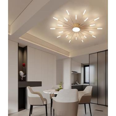 Imagem de Luminária de teto LED moderna para sala de estar, com intensidade ajustável e controle remoto. Design criativo com efeito de fogos de artifício, na cor preta, ideal para quarto, sala de esta