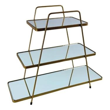 Imagem de Prato de pastelaria de três andares com acabamento espelhado dourado