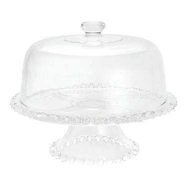 Imagem de Suporte transparente para bolo com base e tampa de pérola de cristal.