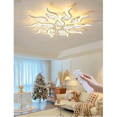 Imagem de Luminária de teto LED moderna, dimerizável, com design em formato de flor, em acrílico, com controle remoto, ideal para sala de estar, sala de jantar, quarto, cozinha, quarto infantil e escr