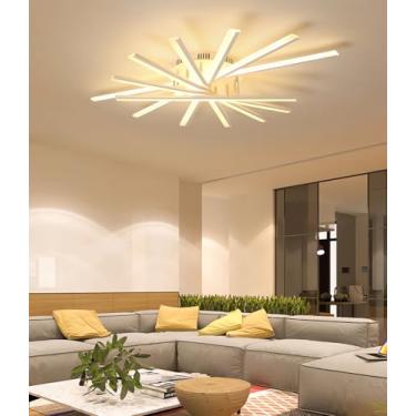 Imagem de Luminária de teto LED moderna e regulável com controle remoto para sala de estar, quarto, sala de jantar e cozinha (branca, 7 lâmpadas).