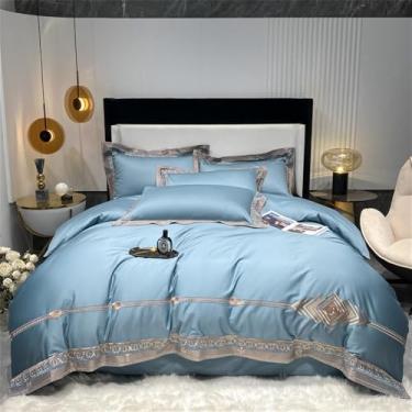 Imagem de Jogo de cama de algodão bordado, tamanho Queen/King, capa de edredom de algodão acetinado, lençol, 3 peças, tamanho King, 4 peças