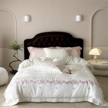 Imagem de Jogo de cama macio e sedoso com estampa de rosas em jacquard, incluindo capa de edredom, lençol de baixo e lençol de elástico, cor 1, tamanho Queen (200x230cm), 4 peças.