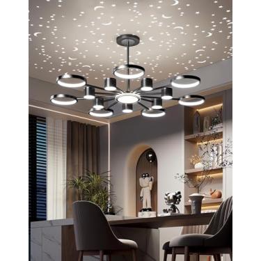 Imagem de Luminária de teto LED moderna para sala de estar, com iluminação regulável, cabeça giratória 360°, controle remoto e efeito estrela, ideal para mesa de jantar, sala de estar e quarto (14+1)