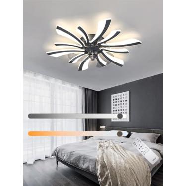 Imagem de Ventilador de teto com luminária LED moderna, silencioso e criativo, em formato de flor, com controle remoto, intensidade de luz ajustável e 6 velocidades, ideal para quarto e sala de estar