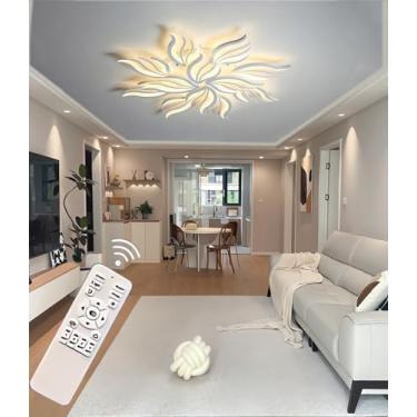 Imagem de Luminária de teto LED dimerizável em formato de pétala, com alto brilho, moderna, para sala de estar, com controle remoto e mudança de cor, ideal para quarto (branca, 12 lâmpadas).