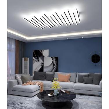 Imagem de Luminária de teto LED moderna de 120 W, dimerizável, preta, alta luminosidade, grande, para sala de estar, quarto e escritório, com controle remoto, temperatura de cor ajustável de 3000 K a