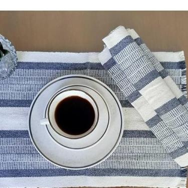 Imagem de Jogo Americano Natal 4 Peças Algodão Artesanal Tear Manual - Mesa Posta Rústica Elegante (Cinza)