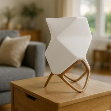 Imagem de Luminária de Mesa Geométrica Minimalista, Abajur Decorativo de Cabeceira, Design Moderno com Lâmpada LED Inclusa, Iluminação Aconchegante (Marrom)