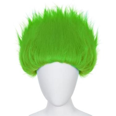 Imagem de Touca de cabelo + peruca verde exclusiva espetada engraçada perucas cosplay pelucas para Payasos, peruca verde curta para cosplay de anime, perucas felpudas e descoladas, roupa de festa de Halloween