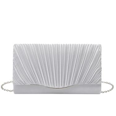 Imagem de KAPPDE Bolsa de corrente transversal plissada clutch bolsa de banquete, Prata, One Size