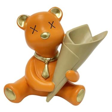 Imagem de WeiLaiKeQi Vaso pequeno em forma de urso, estatueta de urso em resina, vaso de flores fofo, estátua de animal para festa, Dia dos Namorados, de entrada, Laranja