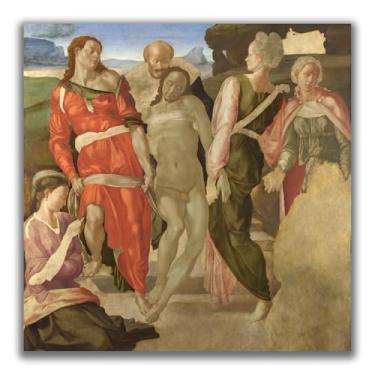 Imagem de Yomcut Pôster da série Michelangelo Sistine Chapel Teto Frescoes - The Entombment - Cultura Religiosa e Arte-Esboço da Bíblia Retrô Cartazes Estéticas Sala Decorações de Parede Sem Moldura 12 x 12 pol