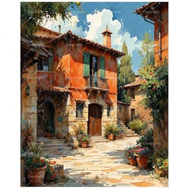 Imagem de Kit de pintura italiana por números para adultos - Pintura de cena da Toscana DIY em tela, conjunto de tinta acrílica, adequado para iniciantes, ideal para decoração de casa ou presentes (moldura de