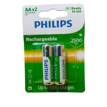 Imagem de Pilhas Recarregáveis Philips AA 2500mAh (Alta Capacidade) | Kit C/ 2 Unidades | Tecnologia NiMH RTU (Prontas para Uso) | 1.2V Original