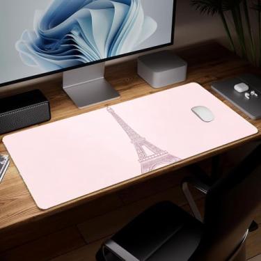 Imagem de Tapete de mesa de couro da Torre Eiffel, mouse pad de arte colorida grande teclado de computador para jogos mousepad à prova d'água protetor e capa de mesa, tapete de mouse decorativo de couro PU para