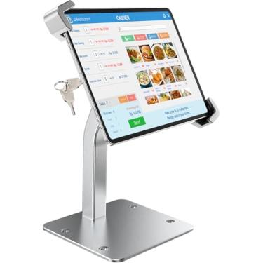 Imagem de GDZN Suporte antifurto para quiosque para tablet com trava, braço de alumínio; suporte de mesa de segurança para tablet POS para varejo/comercial/feira, suporte ajustável resistente para iPad Pro