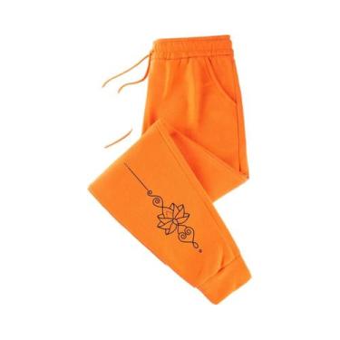 Imagem de Calças Jogger De Inverno Femininas Em Fleece Com Estampa De Lótus, Cal