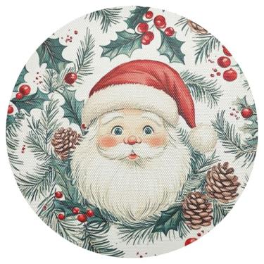Imagem de xigua Jogo americano redondo de Natal Papai Noel, conjunto de 4, tapete de mesa redondo antiderrapante resistente ao calor, tapetes de mesa de 48 cm para decoração de cozinha, jantar e festa