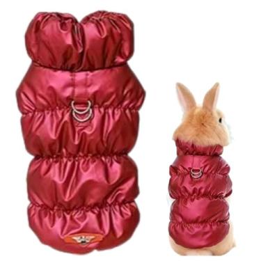 Imagem de Roupas de coelho para animais de estimação, casaco de inverno forrado com lã espessa, jaqueta fofa e quente, adequada para coelhos, gatinhos, filhotes e outros animais de estimação pequenos (vinho, PP
