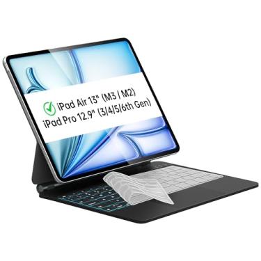 Imagem de Otuoor Capa Magic Keyboard para iPad Pro de 12,9 polegadas (6ª, 5ª, 4ª, 3ª geração), capa de teclado para iPad Air de 13 polegadas (M2, 2024) com luz de fundo de 7 cores, trackpad multitoque, suporte