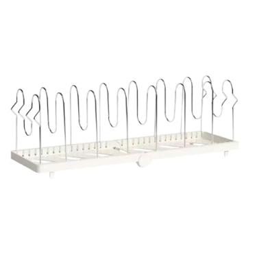 Imagem de KiBcsLic Organizador de panelas e frigideiras com divisórias ajustáveis, dobrável e versátil, com suporte para tampas, ideal para panquecas, latas, pratos, Branco