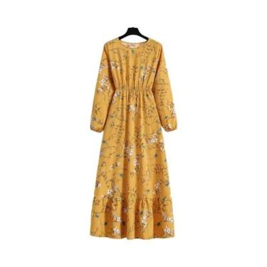 Imagem de Vestido Maxi Floral Feminino Primavera Verão Casual Manga Longa Decote