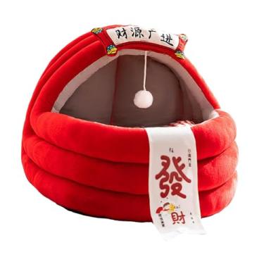 Imagem de ShengQuanHao Cama para Gato, Toca Pequena para Cachorro, Almofada Grossa, Fofa, Semi-fechada, Casinha Confortável para Animais de Estimação, Cama Portátil para Gat, S