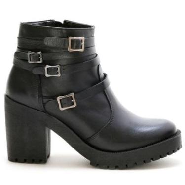 Imagem de Bota Coturno Couro Feminino Zíper Tiras com Fivela Estilo Fashion Robusto Salto Tratorado-Feminino