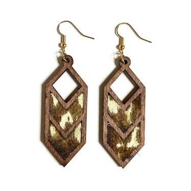 Imagem de Brincos Boho para mulheres, brincos de madeira, brincos de círculo duplo, vintage, brincos geométricos, joias presentes para meninas, adjustable, Latão, Sem pedra preciosa