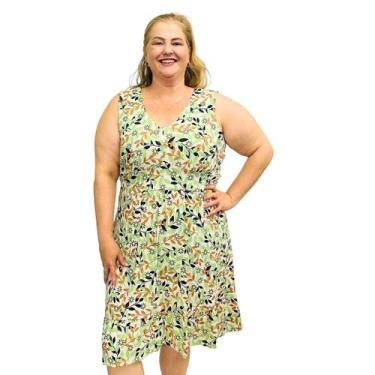Imagem de Vestido Feminino Plus Size Estampado Gola V Regata Frente Forrada - Co