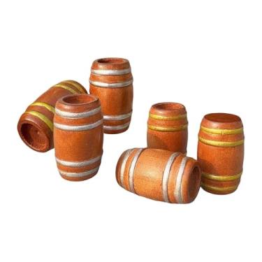 Imagem de Almencla Conjunto de 6 miniaturas de barris de madeira para decoração de bar, jardim de fadas, enfeites pequenos, design retrô redondo, modelo de barril de