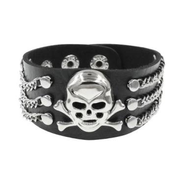 Imagem de Pulseira Unissex De Couro PU Punk Rock Hip Hop Com Caveira, Coração, C